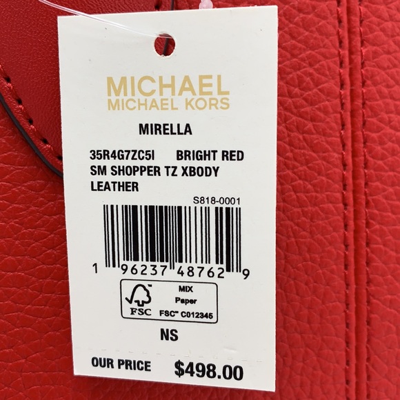MICHAEL KORS MIRELLA SMALL SHOPPER TOP ZIP XBODY BRIGHT RED COLOR - Picture 16 of 16